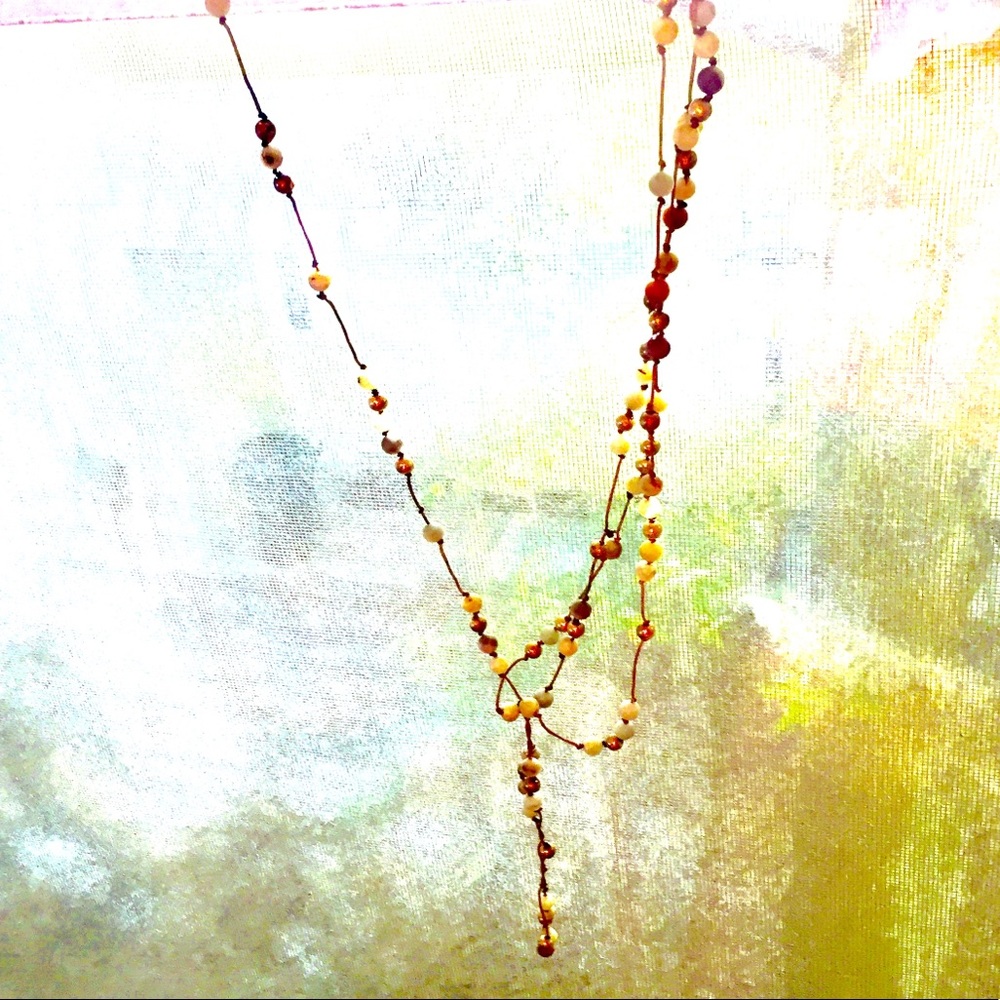 Boho Lariat Turquoise Beaded Suede Wrap Necklace